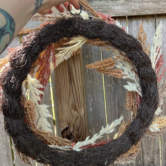 14” Fall Faux Wheat Wreath – Rustic Autumn Pampas Style Door Decor Dried look - Picture 8 of 8